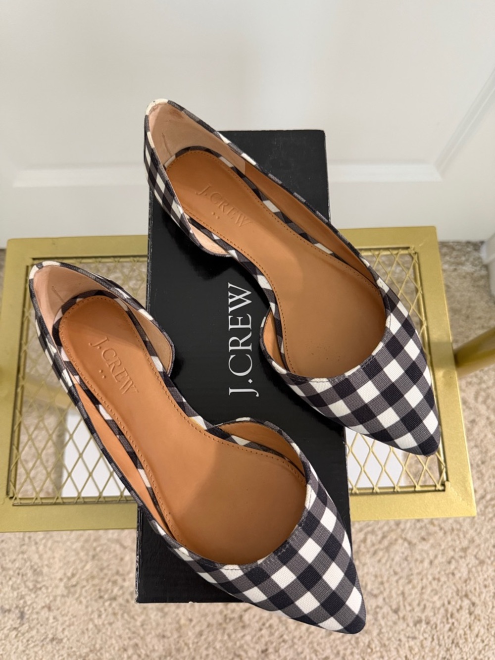 J. Crew Black & White Gingham Pointed D'Orsay Flats